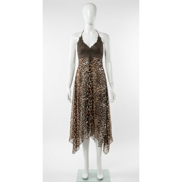 Cache Dresses & Skirts - Cache Silk Leopard Midi babydoll Dress 6 Y2K Vintage Animal Print Fairycore